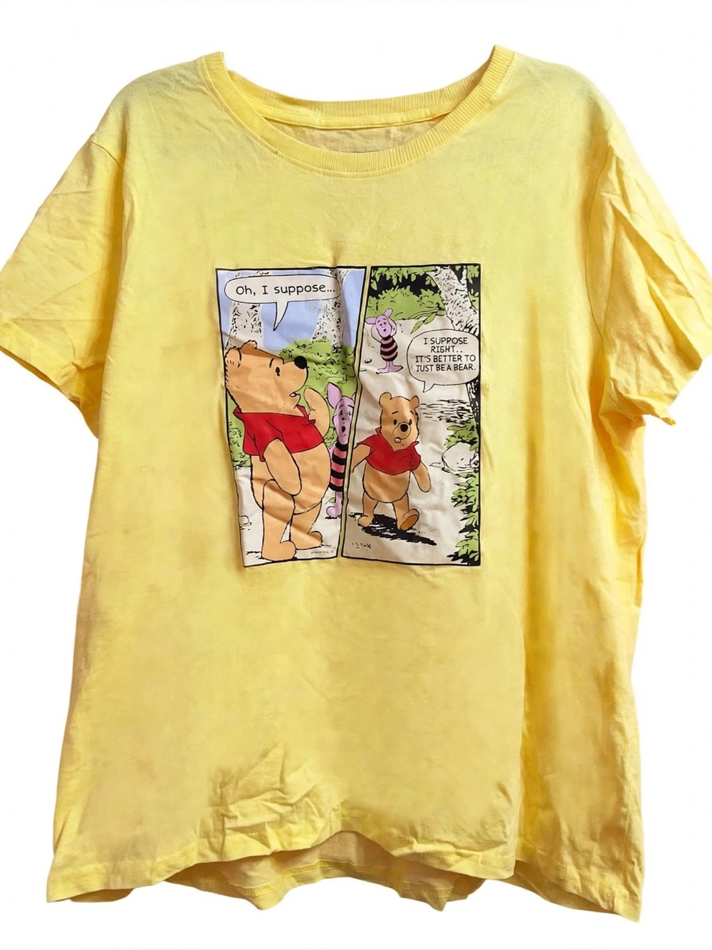 Disney/Primark Winnie the Pooh & Piglet Yellow Short Sleeve 100% Cotton T Size L